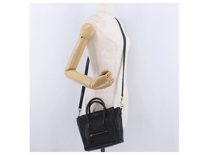 Céline CELINE Luggage Nano Shopper Hand Bag Leather 2way Black Gold Auth 200587M Nero D'oro - vista 25