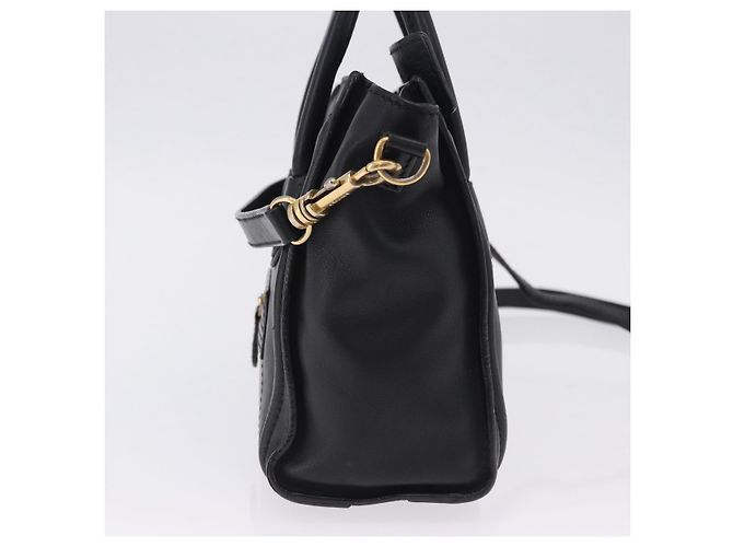 Céline CELINE Luggage Nano Shopper Hand Bag Leather 2way Black Gold Auth 200587M Nero D'oro - vista 3