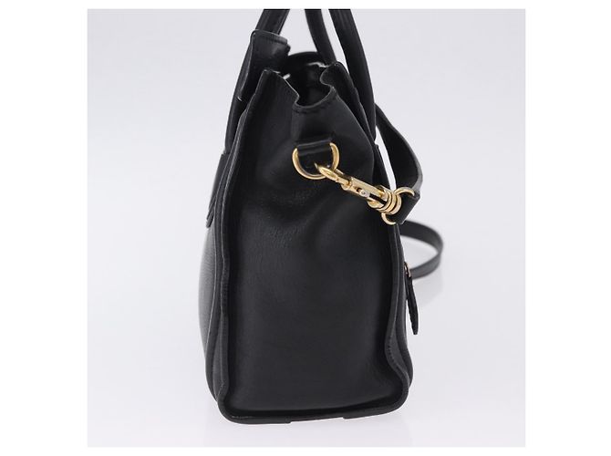Céline CELINE Luggage Nano Shopper Hand Bag Leather 2way Black Gold Auth 200587M Nero D'oro - vista 4