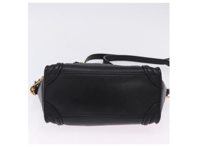 Céline CELINE Luggage Nano Shopper Hand Bag Leather 2way Black Gold Auth 200587M Nero D'oro - vista 5