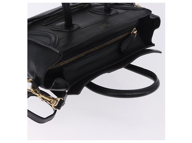 Céline CELINE Luggage Nano Shopper Hand Bag Leather 2way Black Gold Auth 200587M Nero D'oro - vista 6