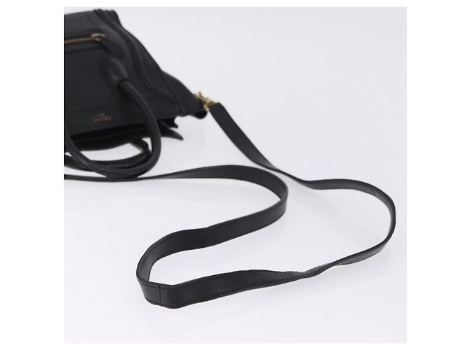 Céline CELINE Luggage Nano Shopper Hand Bag Leather 2way Black Gold Auth 200587M Nero D'oro - vista 8