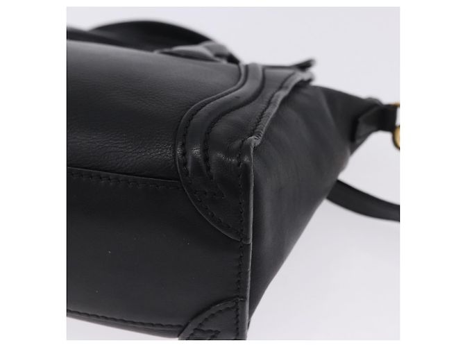 Céline CELINE Luggage Nano Shopper Hand Bag Leather 2way Black Gold Auth 200587M Nero D'oro - vista 9