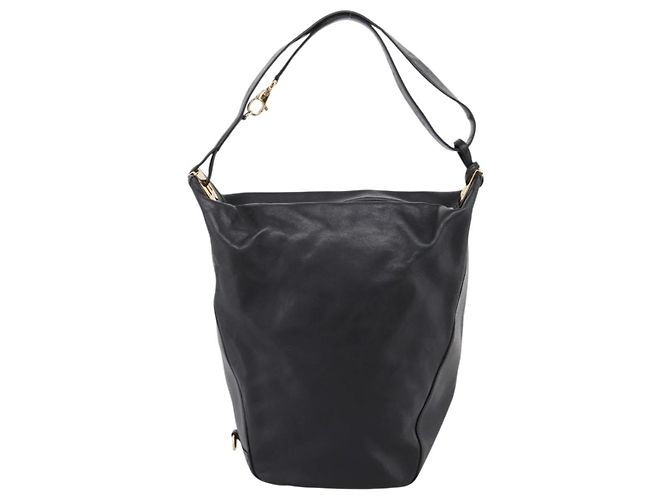 Bolsa de Ombro BALLY em Couro Preto e Dourado Auth ka6077A - vista 2