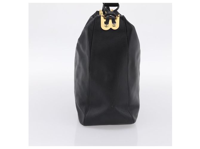 Bolsa de Ombro BALLY em Couro Preto e Dourado Auth ka6077A - vista 3