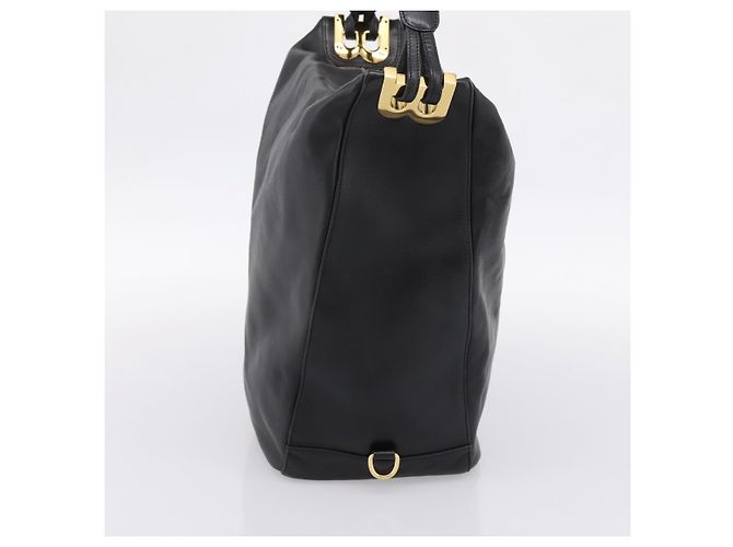 Bolsa de Ombro BALLY em Couro Preto e Dourado Auth ka6077A - vista 4