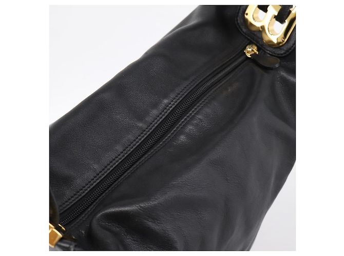 Bolsa de Ombro BALLY em Couro Preto e Dourado Auth ka6077A - vista 6