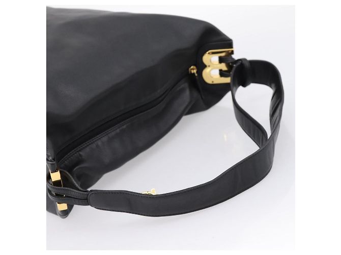 Bolsa de Ombro BALLY em Couro Preto e Dourado Auth ka6077A - vista 7