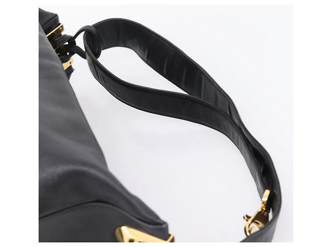 Bolsa de Ombro BALLY em Couro Preto e Dourado Auth ka6077A - vista 8