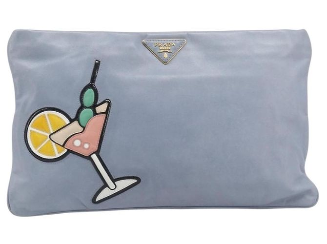 PRADA Clutch-Tasche aus Leder hellblau gold Auth 200722A Golden - Ansicht 13