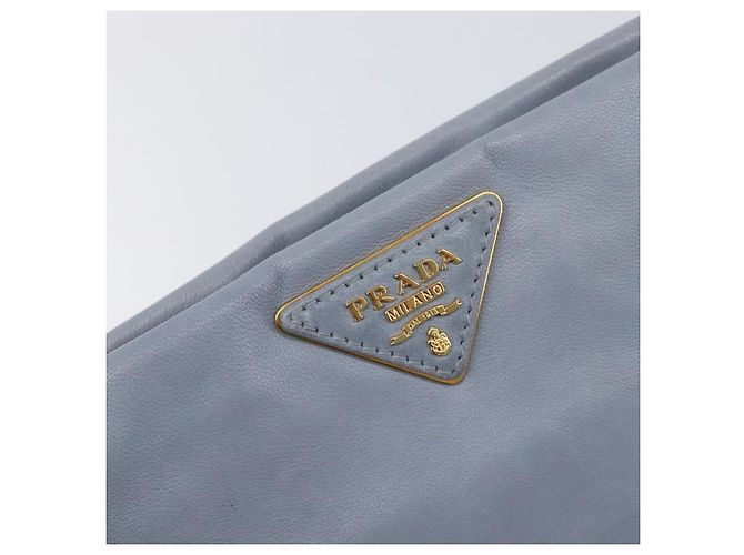 PRADA Clutch-Tasche aus Leder hellblau gold Auth 200722A Golden - Ansicht 17