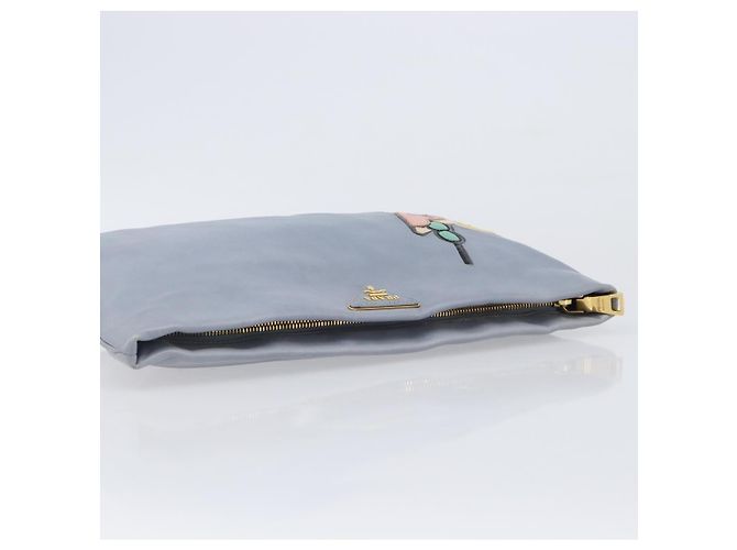 PRADA Clutch-Tasche aus Leder hellblau gold Auth 200722A Golden - Ansicht 5