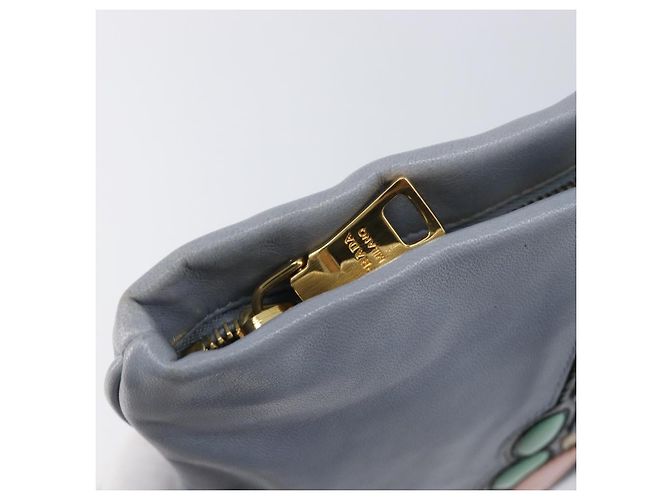 PRADA Clutch-Tasche aus Leder hellblau gold Auth 200722A Golden - Ansicht 9