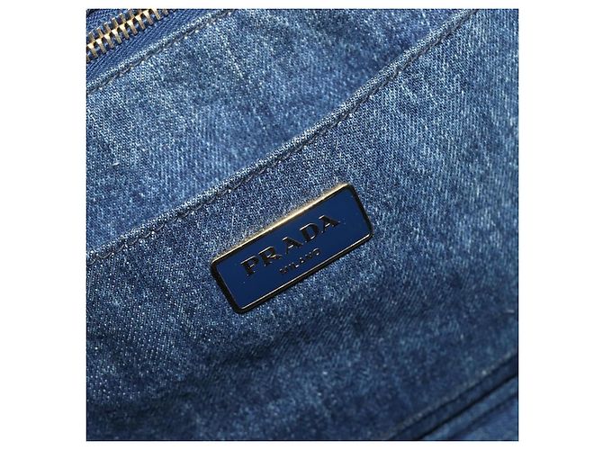 Bolso de mano PRADA Canapa MM Denim Blue Gold Tone Auth 202300A Azul - vista 10