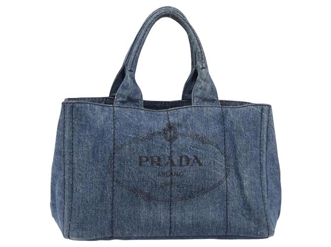 Bolso de mano PRADA Canapa MM Denim Blue Gold Tone Auth 202300A Azul - vista 13