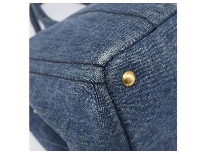 Bolso de mano PRADA Canapa MM Denim Blue Gold Tone Auth 202300A Azul - vista 14