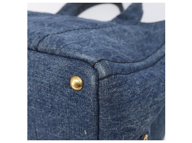 Bolso de mano PRADA Canapa MM Denim Blue Gold Tone Auth 202300A Azul - vista 15