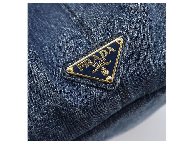 Bolso de mano PRADA Canapa MM Denim Blue Gold Tone Auth 202300A Azul - vista 17