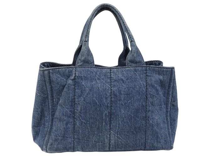 Bolso de mano PRADA Canapa MM Denim Blue Gold Tone Auth 202300A Azul - vista 2