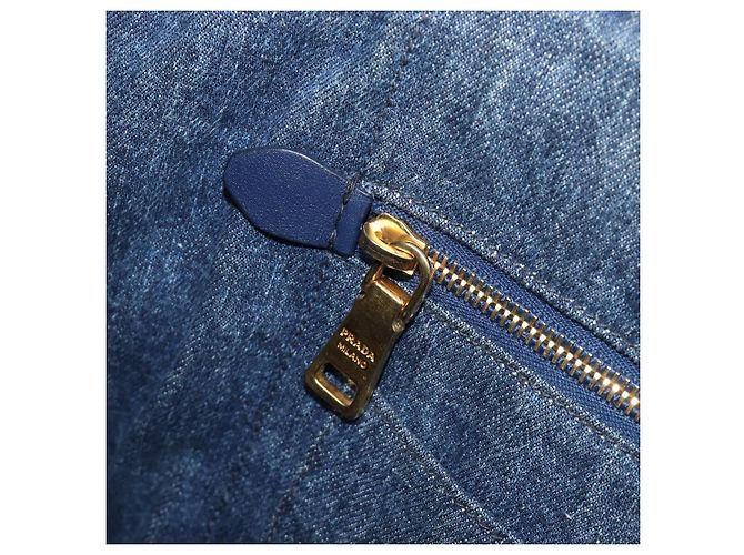 Bolso de mano PRADA Canapa MM Denim Blue Gold Tone Auth 202300A Azul - vista 20