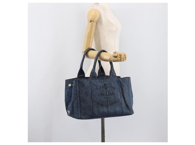 Bolso de mano PRADA Canapa MM Denim Blue Gold Tone Auth 202300A Azul - vista 24