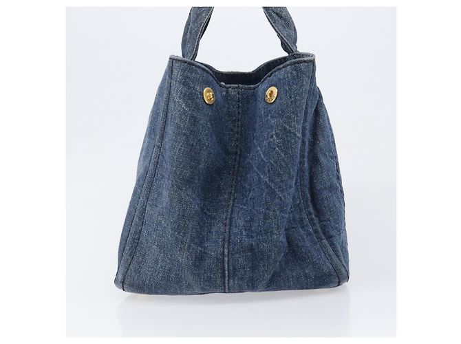 Bolso de mano PRADA Canapa MM Denim Blue Gold Tone Auth 202300A Azul - vista 3