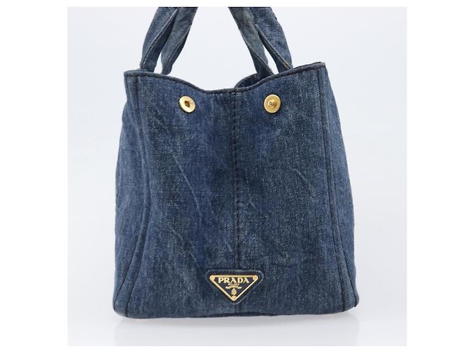 Bolso de mano PRADA Canapa MM Denim Blue Gold Tone Auth 202300A Azul - vista 4