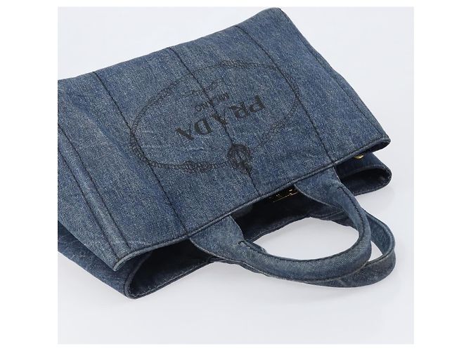 Bolso de mano PRADA Canapa MM Denim Blue Gold Tone Auth 202300A Azul - vista 6
