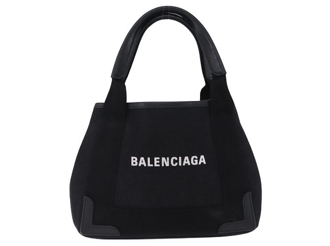 Borsa a mano BALENCIAGA Navy Cabas XS Canvas Black 390346 Auth 200438A Nero - vista 13
