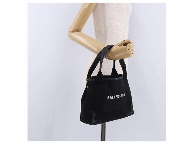Borsa a mano BALENCIAGA Navy Cabas XS Canvas Black 390346 Auth 200438A Nero - vista 20