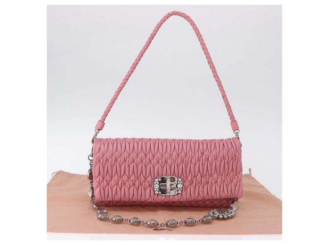 Borsa a tracolla Miu Miu Matelassé in pelle 2way Rosa Argento Auth ka6075M - vista 12