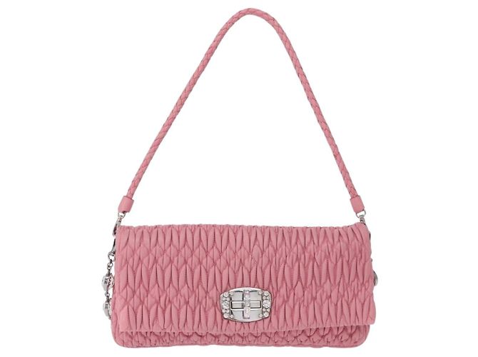 Borsa a tracolla Miu Miu Matelassé in pelle 2way Rosa Argento Auth ka6075M - vista 13