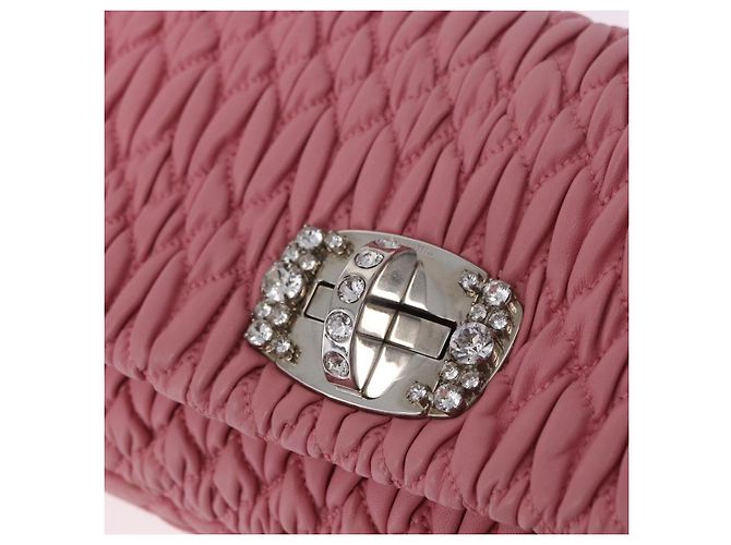 Borsa a tracolla Miu Miu Matelassé in pelle 2way Rosa Argento Auth ka6075M - vista 20