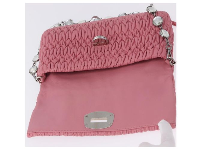 Borsa a tracolla Miu Miu Matelassé in pelle 2way Rosa Argento Auth ka6075M - vista 21