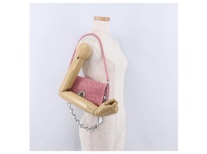 Borsa a tracolla Miu Miu Matelassé in pelle 2way Rosa Argento Auth ka6075M - vista 28
