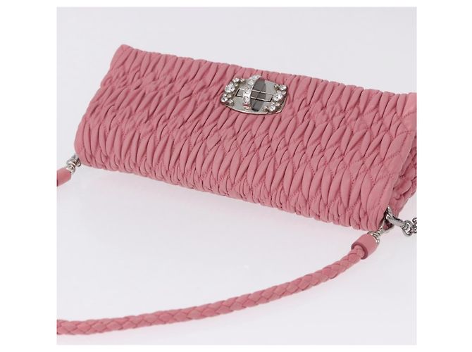 Borsa a tracolla Miu Miu Matelassé in pelle 2way Rosa Argento Auth ka6075M - vista 6