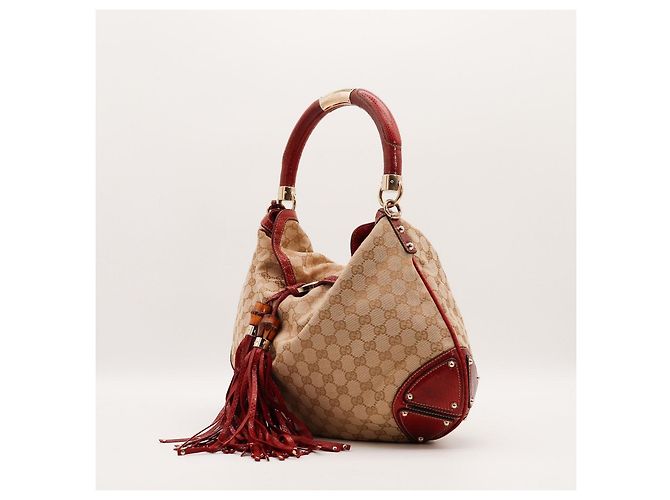 Borsa Hobo Gucci Monogram Bamboo con Nappine Rosso Beige - vista 2