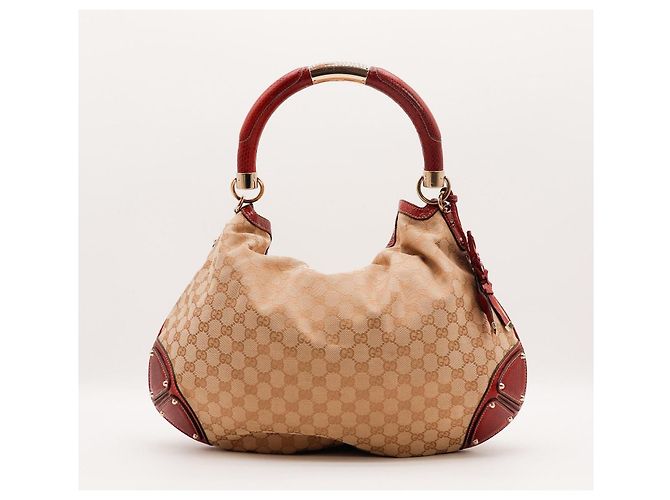 Borsa Hobo Gucci Monogram Bamboo con Nappine Rosso Beige - vista 3