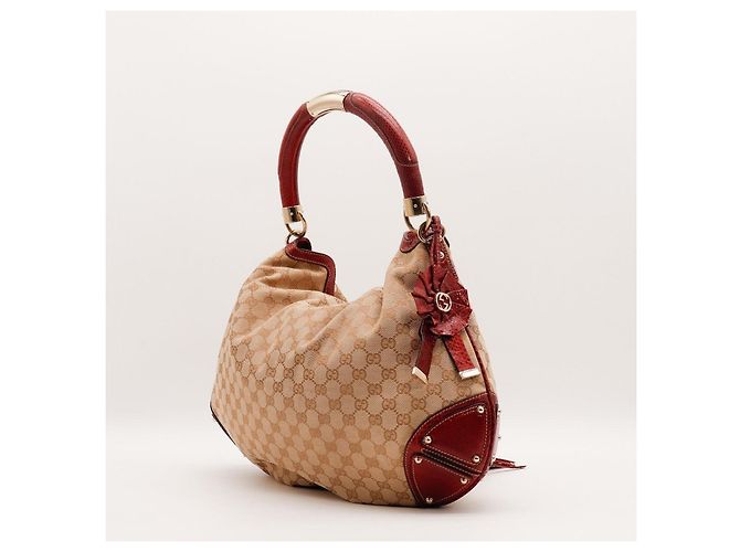 Borsa Hobo Gucci Monogram Bamboo con Nappine Rosso Beige - vista 4