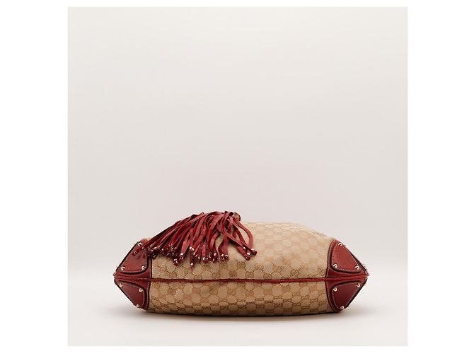 Borsa Hobo Gucci Monogram Bamboo con Nappine Rosso Beige - vista 5