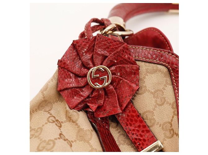 Borsa Hobo Gucci Monogram Bamboo con Nappine Rosso Beige - vista 7