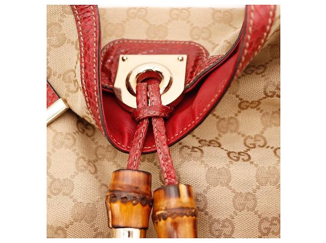 Borsa Hobo Gucci Monogram Bamboo con Nappine Rosso Beige - vista 9