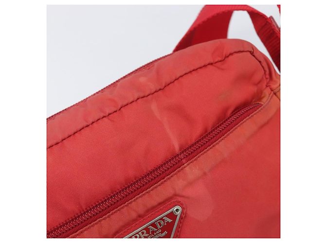 Bolso de Hombro PRADA Nylon Rojo Plata Auth 201440 Roja - vista 10