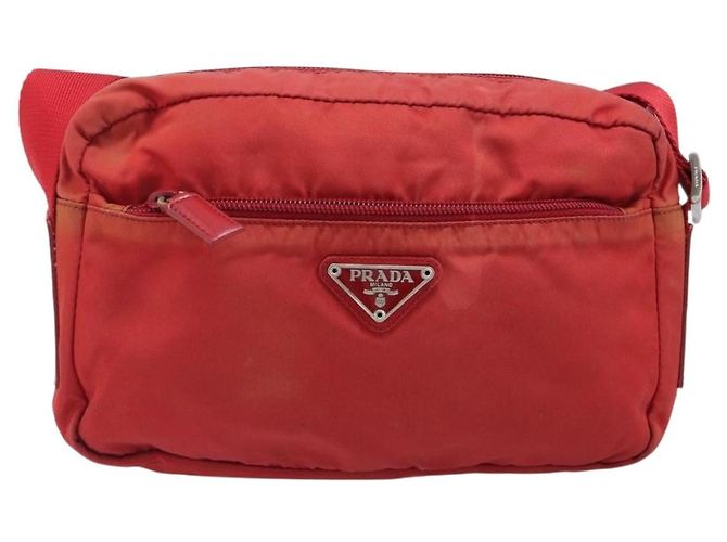 Bolso de Hombro PRADA Nylon Rojo Plata Auth 201440 Roja - vista 13