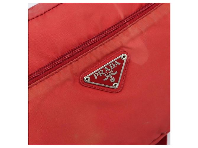 Bolso de Hombro PRADA Nylon Rojo Plata Auth 201440 Roja - vista 18