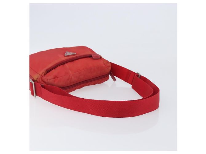 Bolso de Hombro PRADA Nylon Rojo Plata Auth 201440 Roja - vista 7
