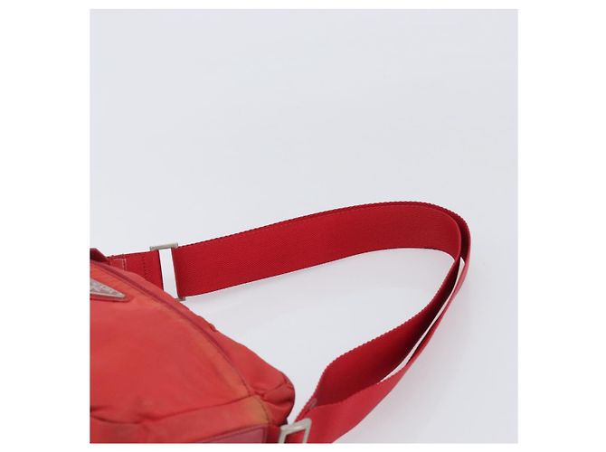 Bolso de Hombro PRADA Nylon Rojo Plata Auth 201440 Roja - vista 8