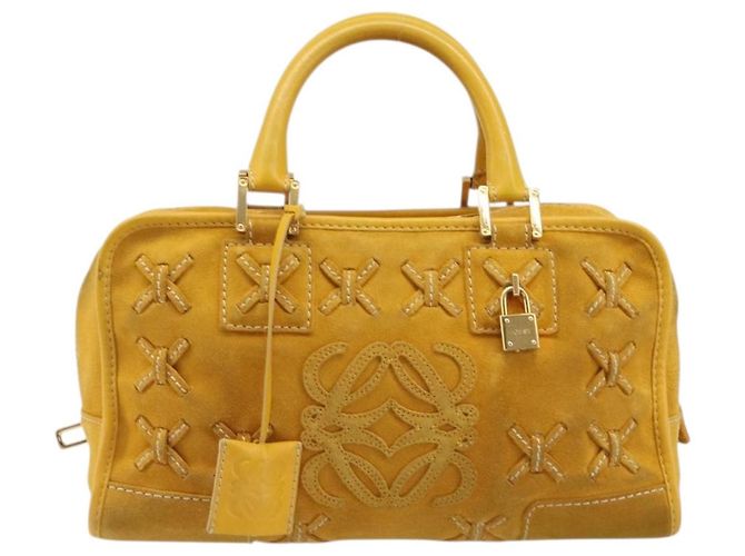 Borsa a mano LOEWE Amazona 28 Suede Yellow Gold Auth 200433V D'oro Giallo - vista 13