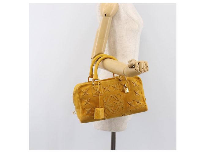Borsa a mano LOEWE Amazona 28 Suede Yellow Gold Auth 200433V D'oro Giallo - vista 25