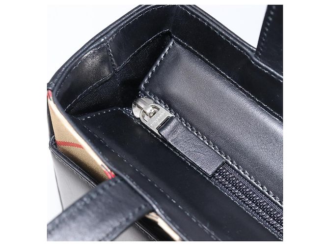 Borsa a Mano BURBERRY Nova Check Pelle Nero Argento Auth 200706V - vista 10